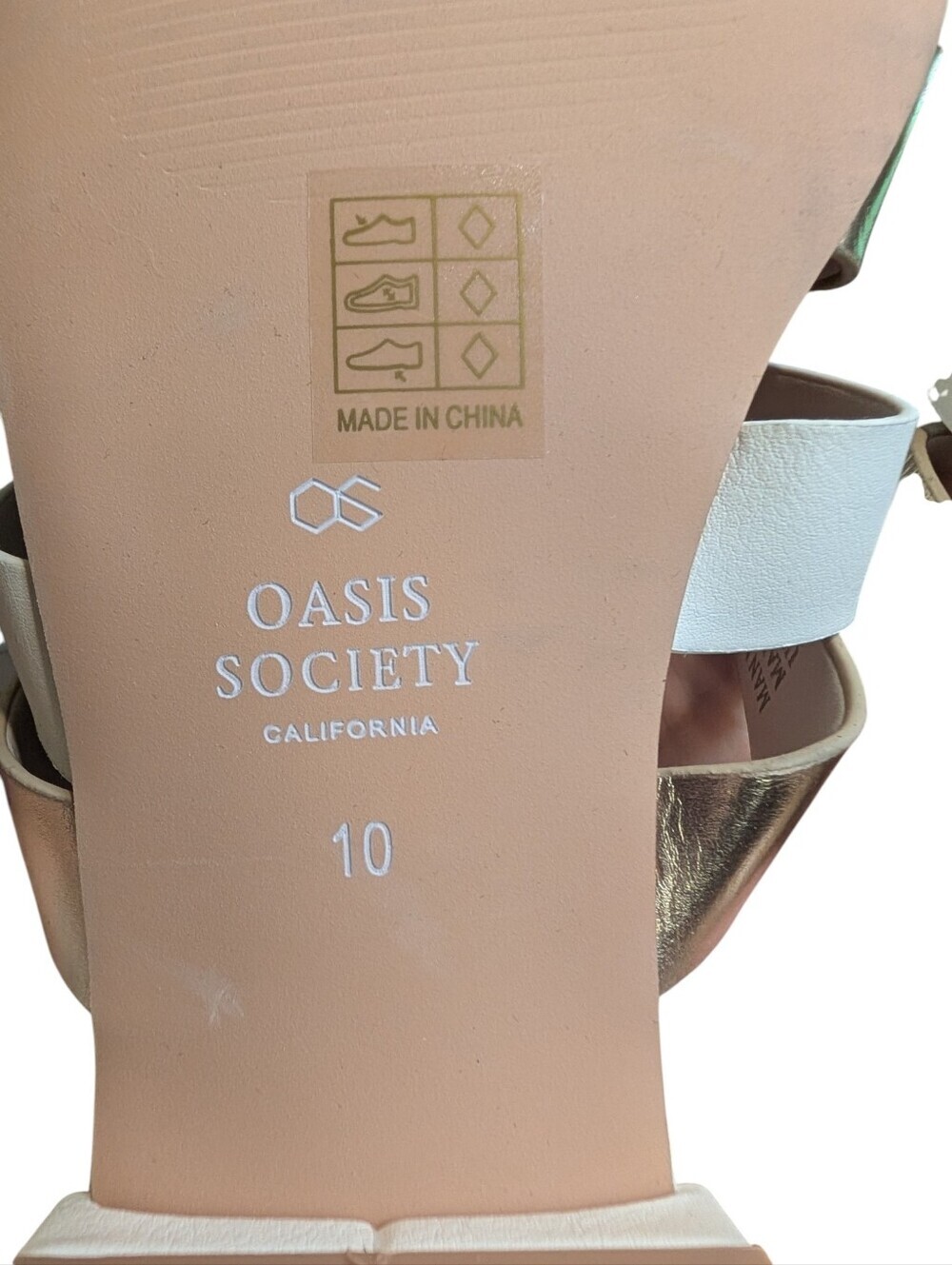 Oasis Society California White & Gold Slide Sandals Women's Size 10 Metallic - Picture 6 of 9